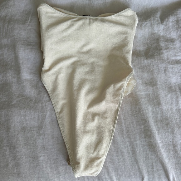 SAME Swim Rosette Cut Out One Piece in Faux Suede Cream - Picture 8 of 9